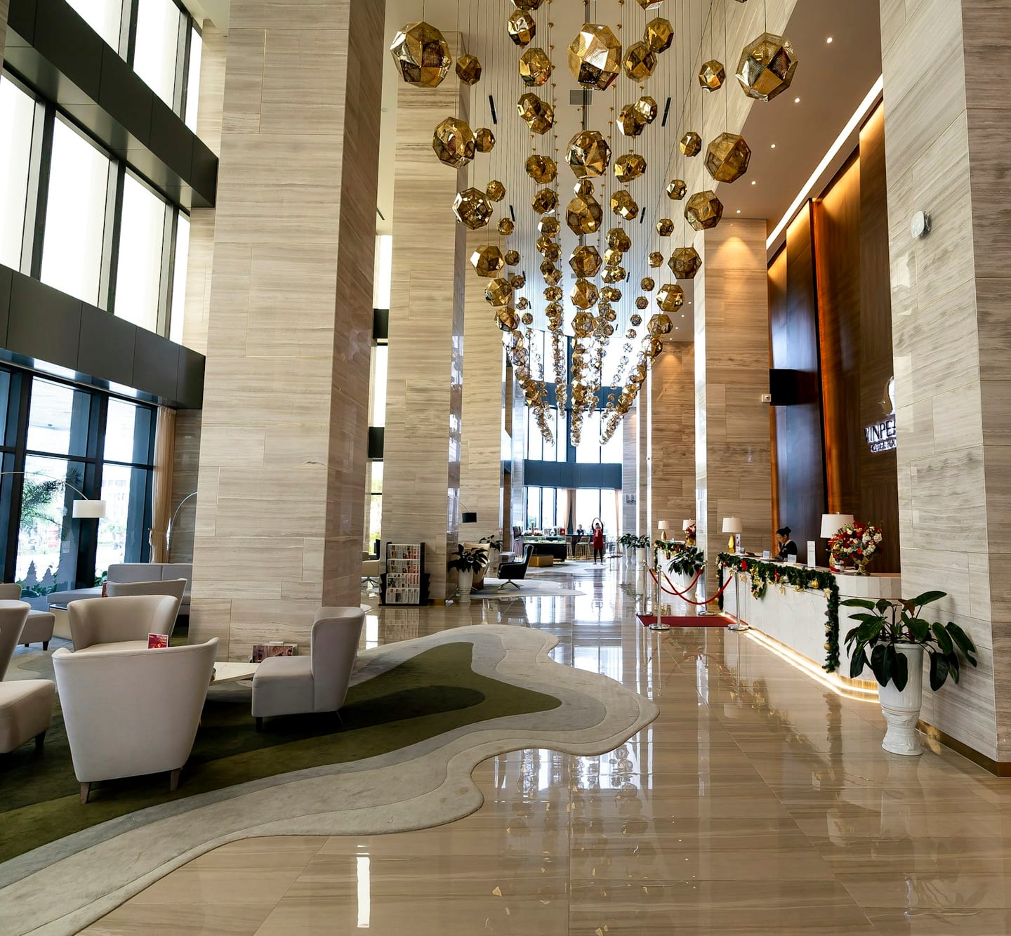 Restored marble hotel lobby floor