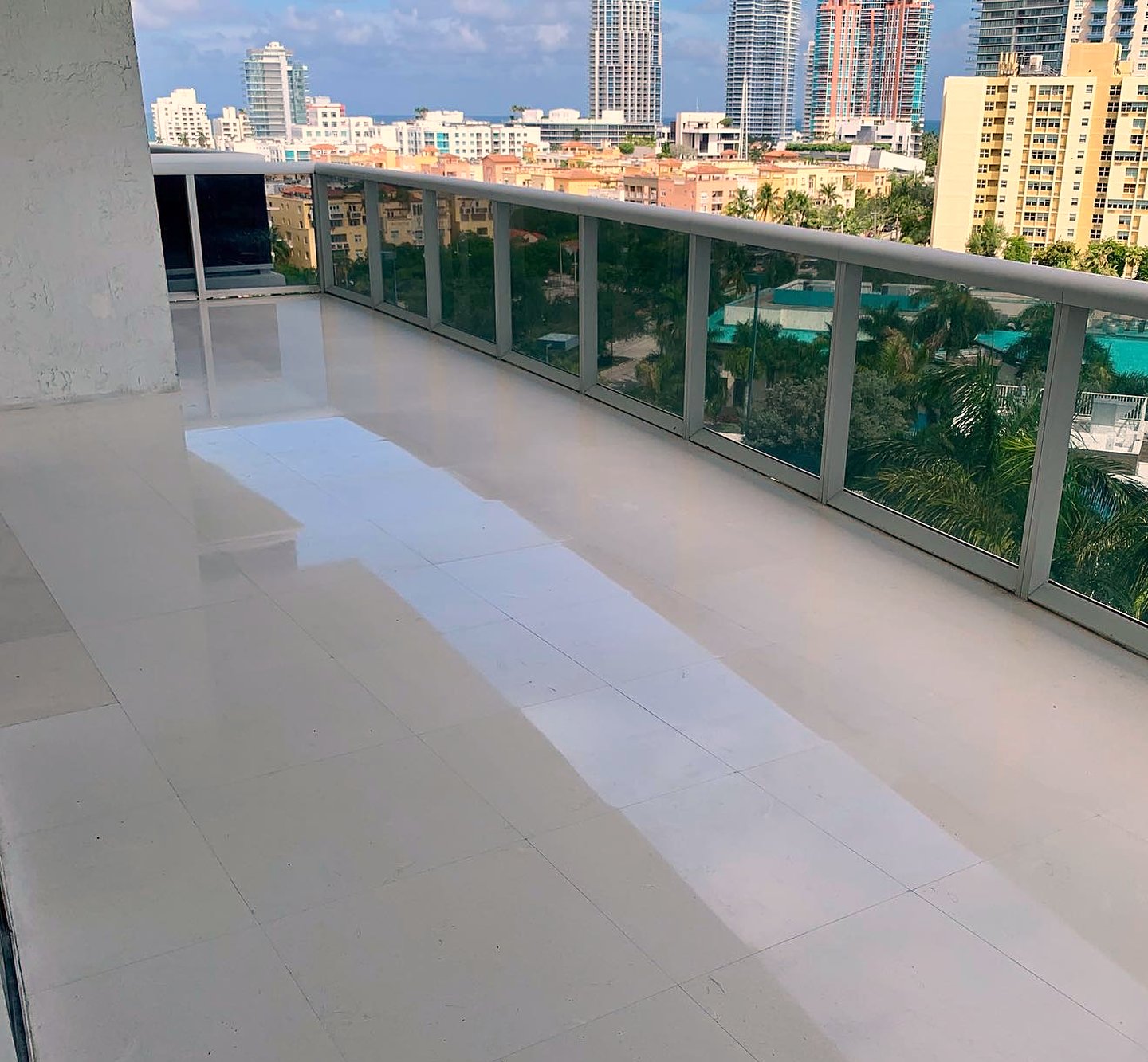 Restored limestone balcony floor overlooking the city